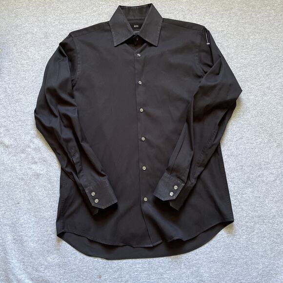 Hugo Boss Dress Shirt Mens 15-32/33 Black Regular Fit Made in Malaysia - Picture 1 of 8